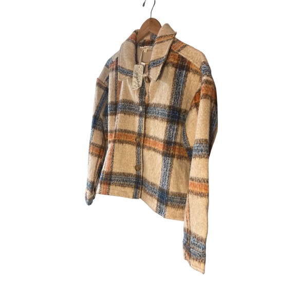 Mystree Cropped Shacket Plaid Button Front Jacket Women's Size LCasual - Picture 3 of 7